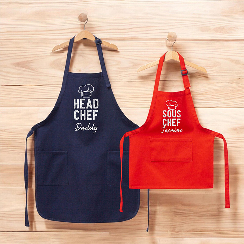Personalized Dad and Child Cooking Aprons Matching Chef Aprons with Names Custom Family Chef Apron Set Kitchen Apron Gift