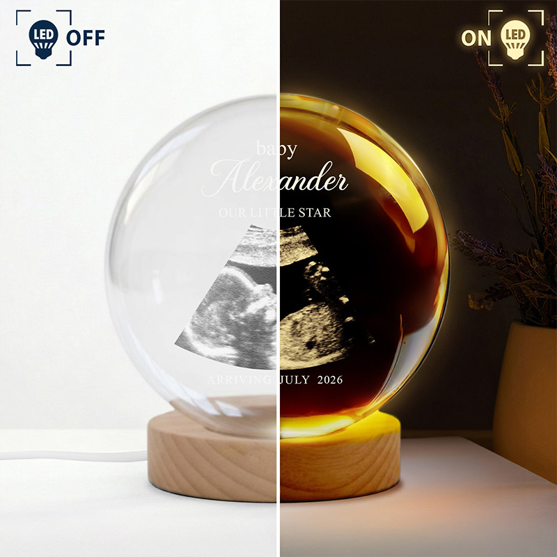 Personalized Crystal Ball Night Light Custom Baby Expecting Ultrasound Photo Light Gift for New Mom