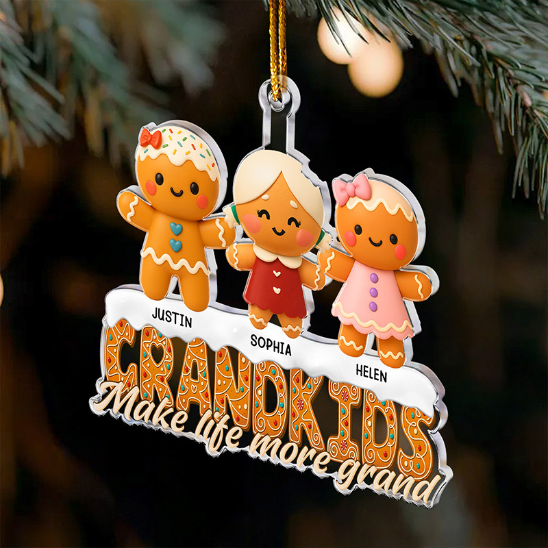 Personalized Acrylic Ornament Gingerbread Grandkids Make Life More Grand Christmas Ornament Gift for Grandparents