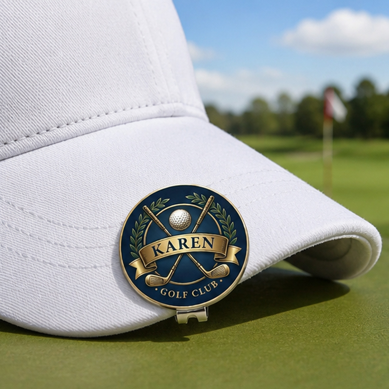 Personalized Golf Hat Clip with Custom Name, Crossed Clubs and Ball Marker for Golf Lovers