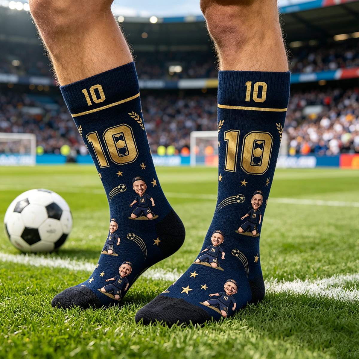Personalized Cartoon Portrait Soccer Socks Custom Photo Soccer Player Socks