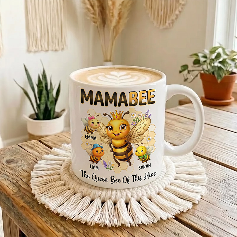 Personalized Mamabee Mug Custom Mug with 1-6 Kids Names Gift Birthday For Mom Mother's Day Christmas Gift