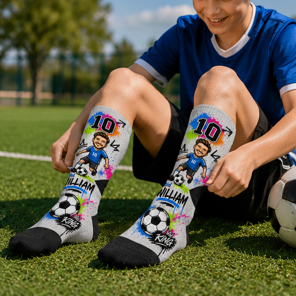 Personalized Soccer King Photo Socks – Because Your Football Legend Deserves His Own Face & Number