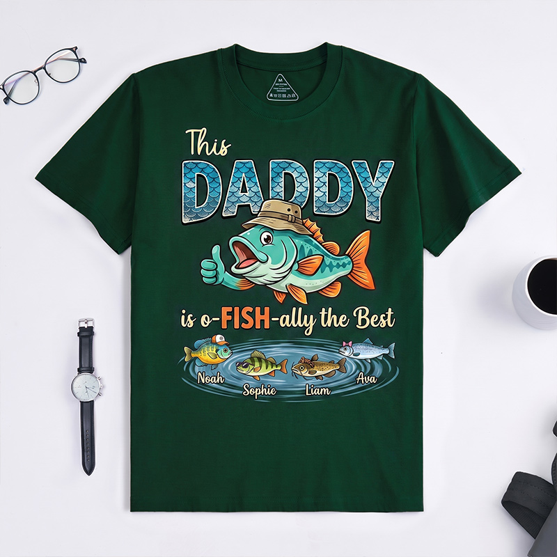 Personalized This Daddy Is o-FISH-ally the Best Shirt Custom Dad T Shirt with 1-8 Kids Names Dad Birthday Gift for Him
