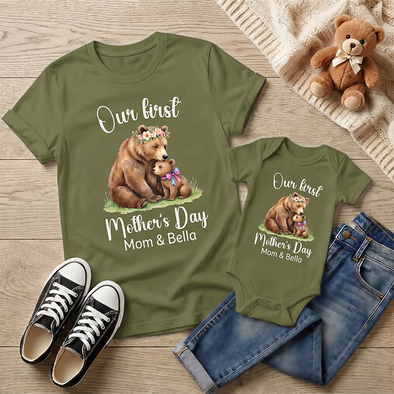 Personalized Our First Mother's Day Shirt Mommy and Me Funny Shirt Mom Baby Matching Shirts New Mom Gift