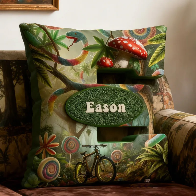 Personalized Forest Bicycle Letter Pillow Custom Name Festive Decor with Bicycle Christmas Gifts for Family Graphic 3D Print Cycling Riding Lovers
