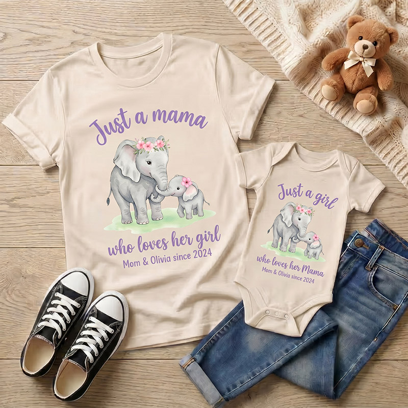 Personalized Just A Mama Who Loves Her Girl Shirt Mommy and Me Funny Shirt Mom Baby Matching Shirts New Mom Gift