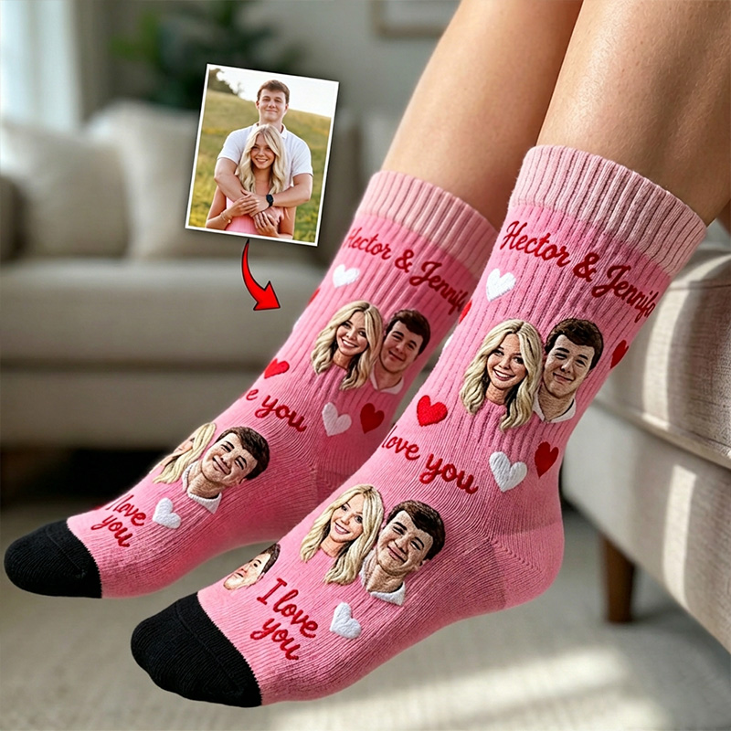 Personalized Couple Face Photo Socks I Love You Socks for Her Valentine's Day Socks for Husband Wife Boyfriend Girlfriend Sock Gift