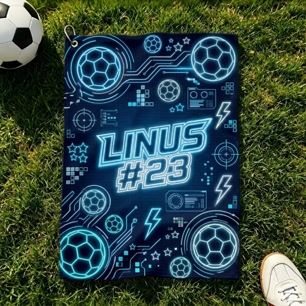 Personalized Soccer Towel Neon E-sports Style Custom Name and Number Gift for Soccer Lovers