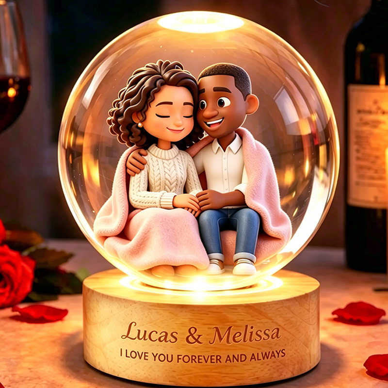 Personalized Photo Lamp Couple Cartoon Character Crystal Night Light Custom Picture Memorial Crystal Ball Lamp Wedding Gift Couple Anniversary Gift For Wife Girlfriend Husband