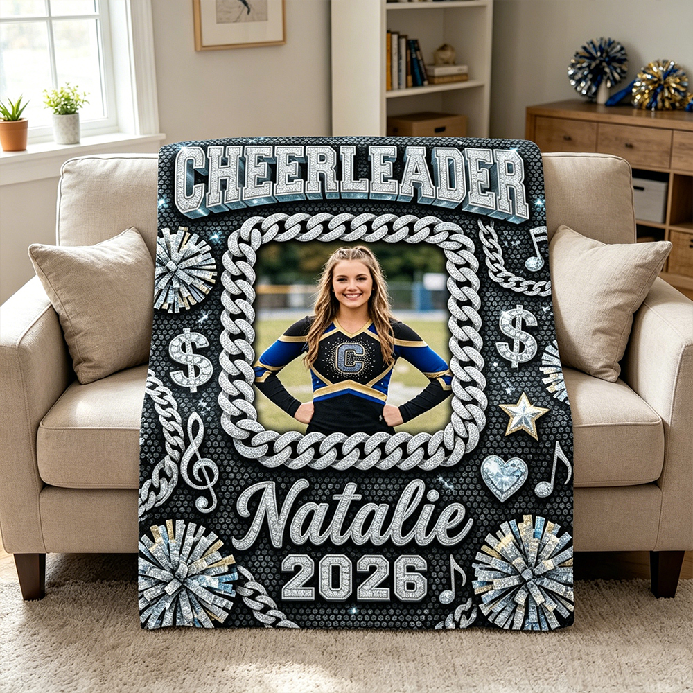 Personalized Cheerleading Flannel Blankets Sparkling Diamond Print Custom Name and Photo Graduation Souvenirs Gifts for Cheerleaders