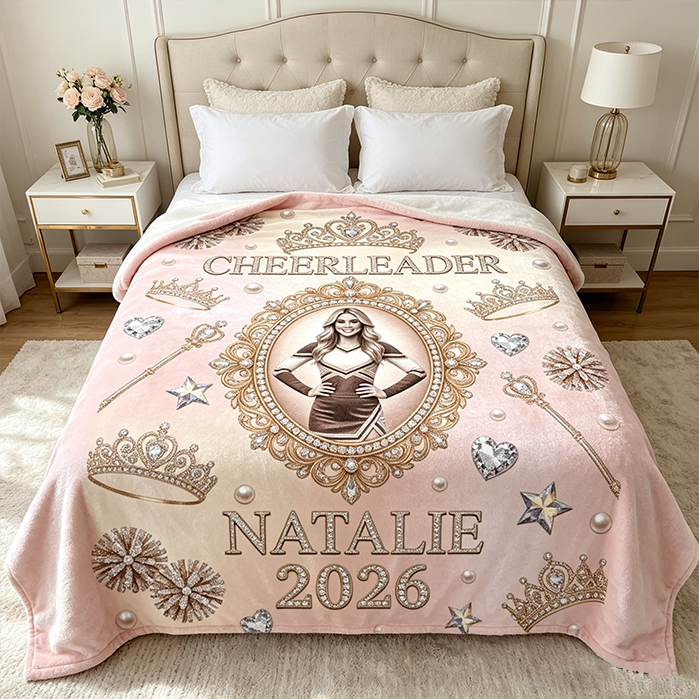 Personalized Cheerleading Flannel Blanket Princess Style Custom with Name and Photo 2026 Commemorative Fleece Blanket