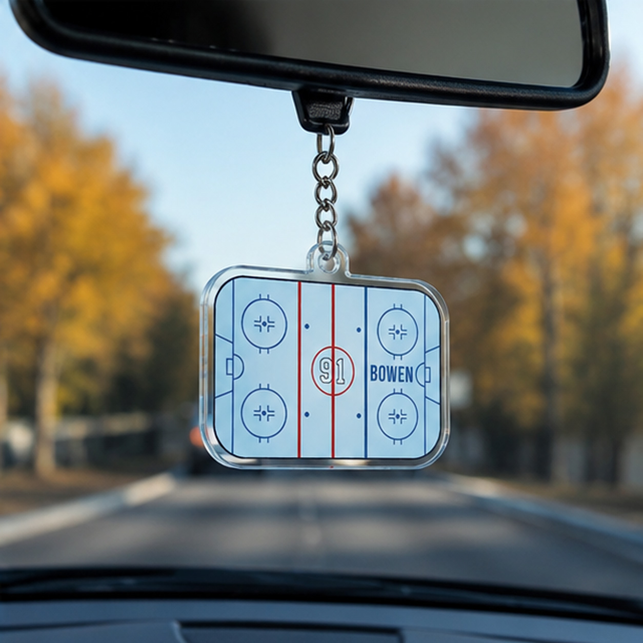 Personalized Ice Hockey Rink Keychain – Custom Name & Jersey Number Gift for Hockey Players and Fans