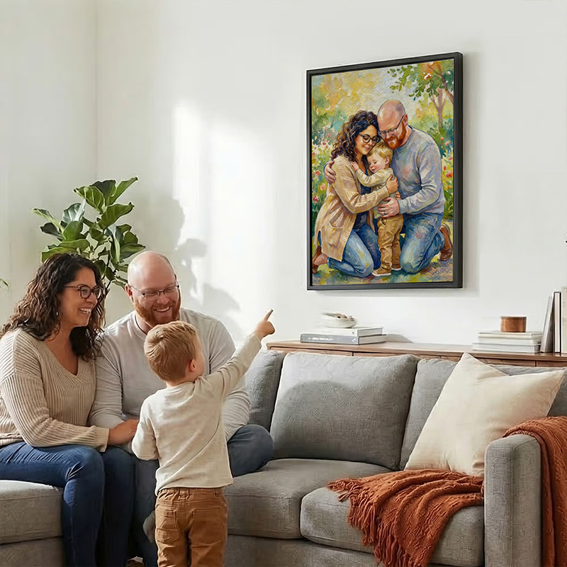 Personalized Oil Painting Style Photo Canvas Prints Family Painting Housewarming Birthday Gift for Family Friend