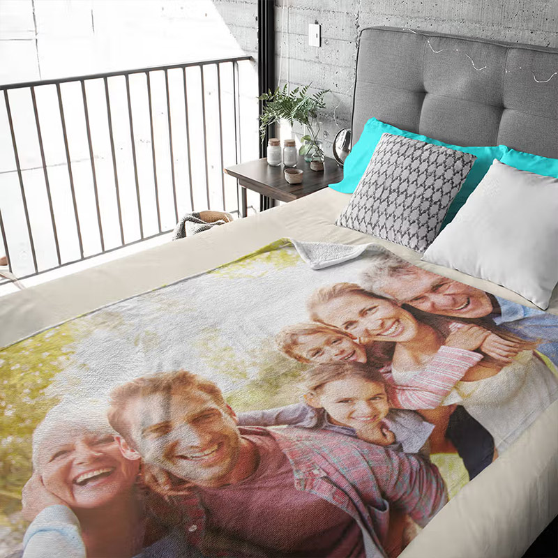 Personalized Soft Photo Throw Blanket with Text Birthday Mother's Day Mom Birthday Gift for Family