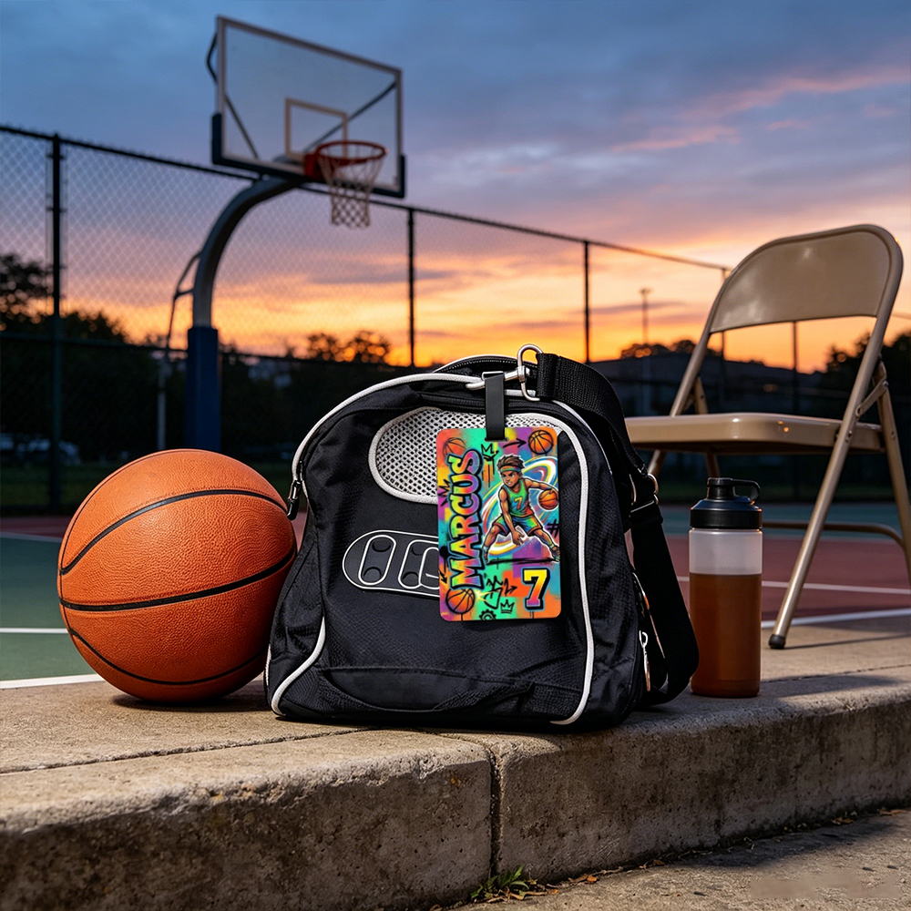 Personalized Basketball Bag Tag Custom Player Name Tag Colorful Cartoon Graffiti Style Back To School Gift for Basktball Lovers