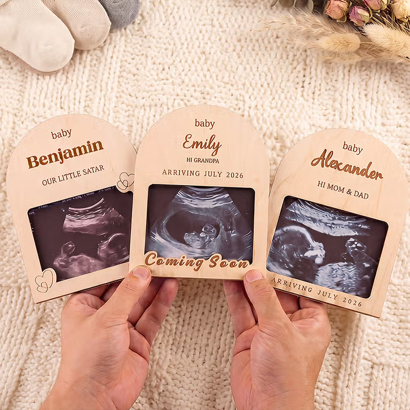 Personalized Wooden Ultrasound Picture Frame with Baby Name and Date Pregnancy Baby Announcement Gift for Grandparents New Parents