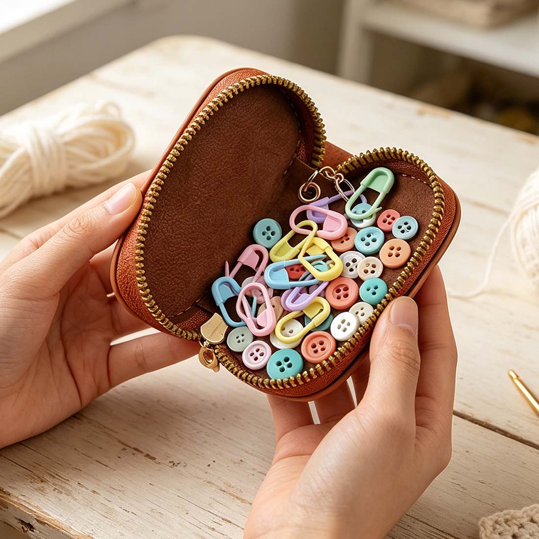 Personalized Knitting Crochet Notions Bag Mini Storage Bag Stitch Markers Point Protectors Tools Custom Name with Birth Flower