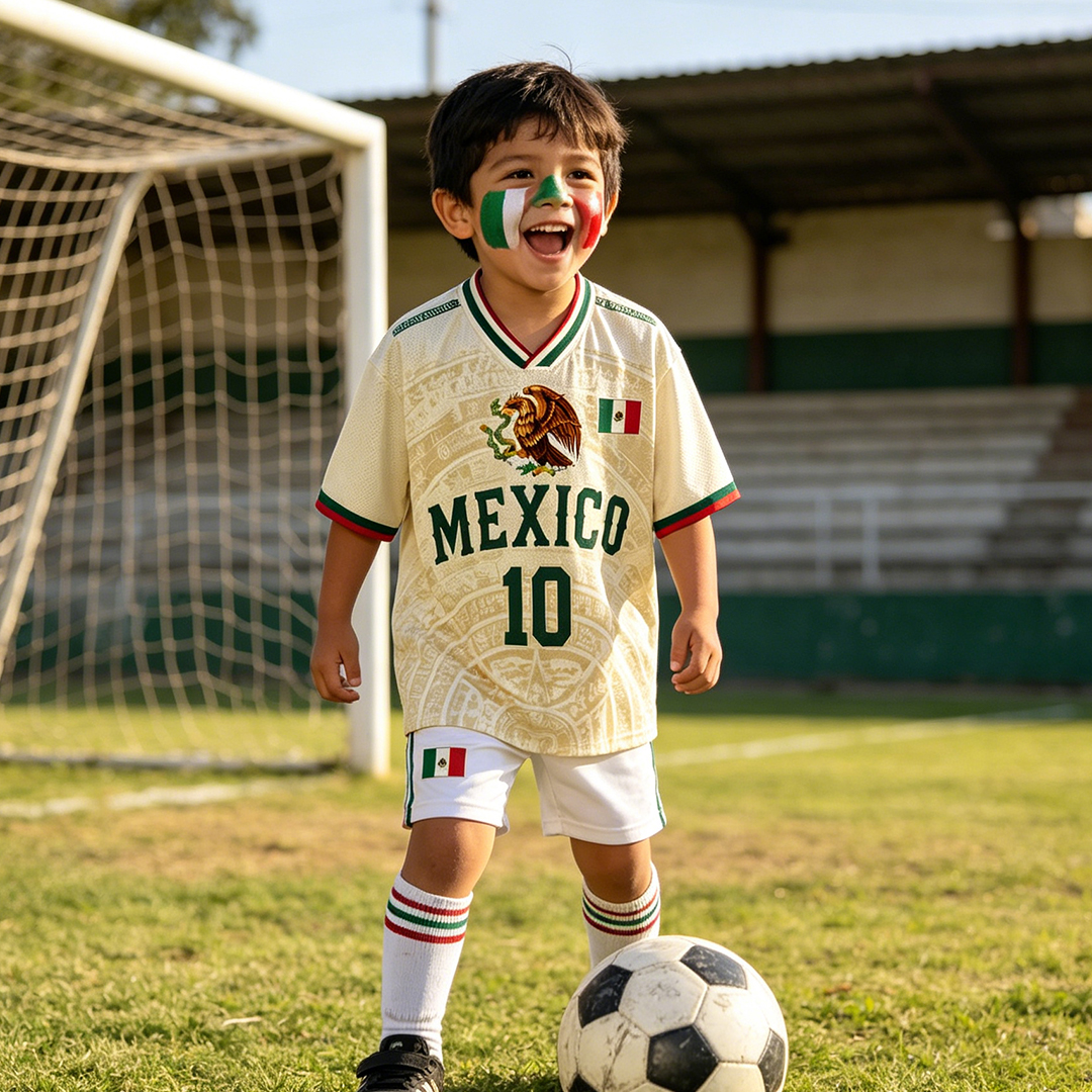 Personalized MX 26 Soccer Kid Mesh Jersey  Heritage Cream Mexico Pride Jersey for Fans