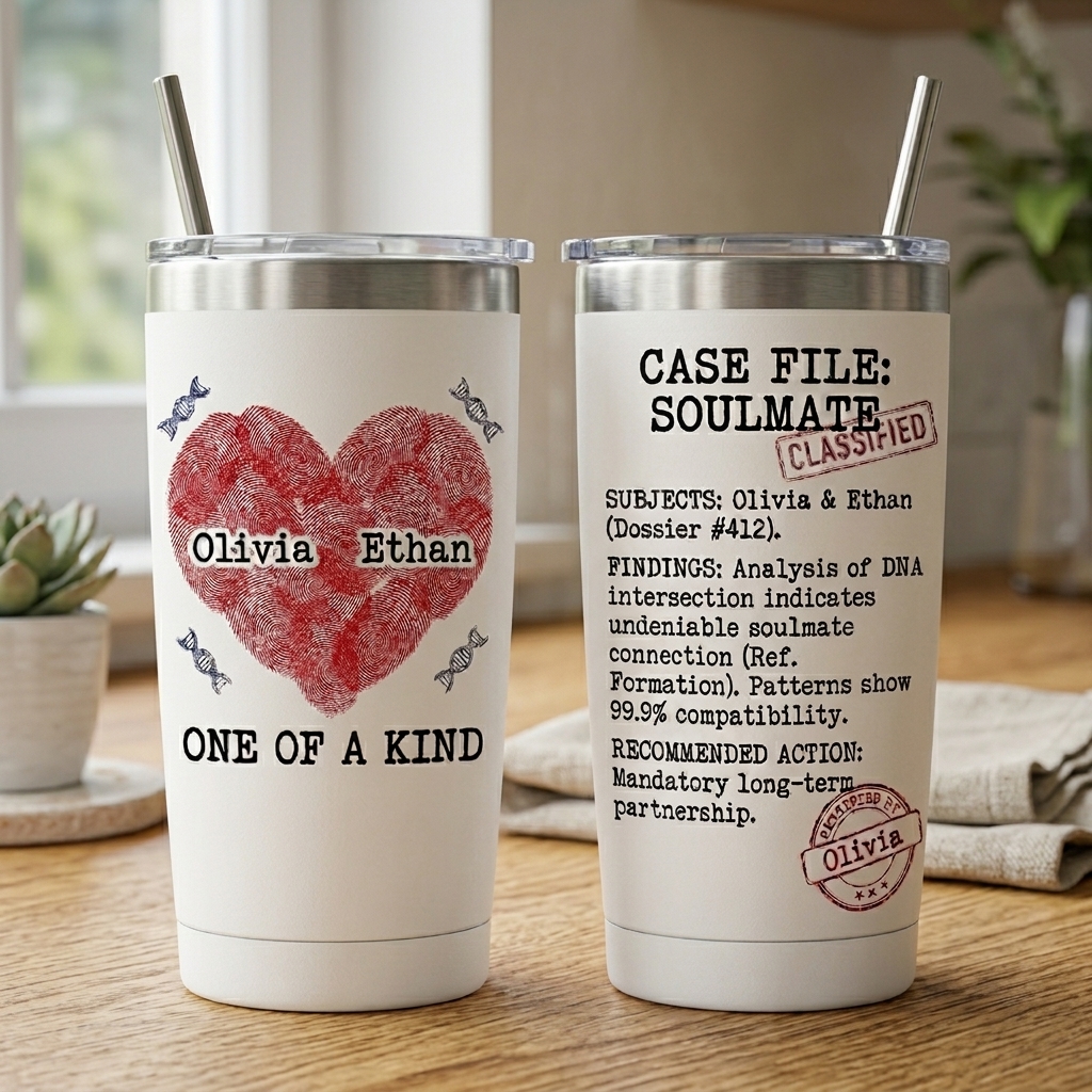 Personalized Fingerprint Love Tumbler for Husband and Wife Anniversary Gift for Him Couple Name Tumbler 20OZ Stainless Steel Tumbler