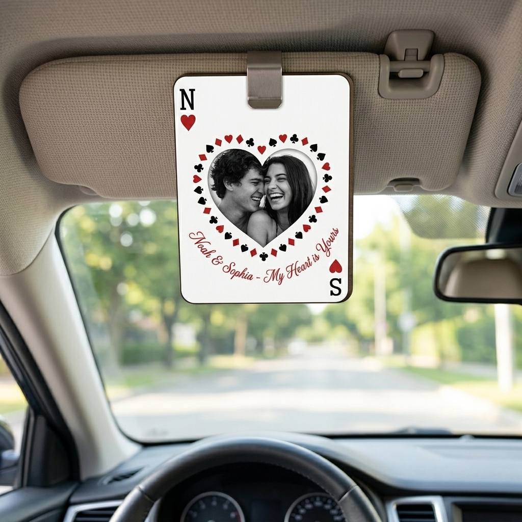 Personalized Couple Photo Drive Safe Car Visor Clip Playing Cards Design Car Visor Clip Valentines Day Gift for Him Her