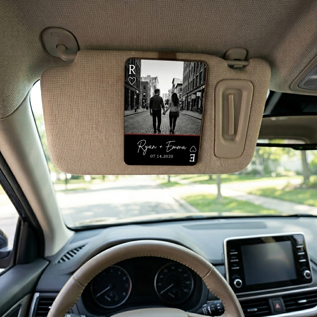 Personalized Couple Name Photo Drive Safe Car Visor Clip Playing Cards Design Car Visor Clip Valentines Day Gift for Him Her Initial Playing Cards Visor Clip
