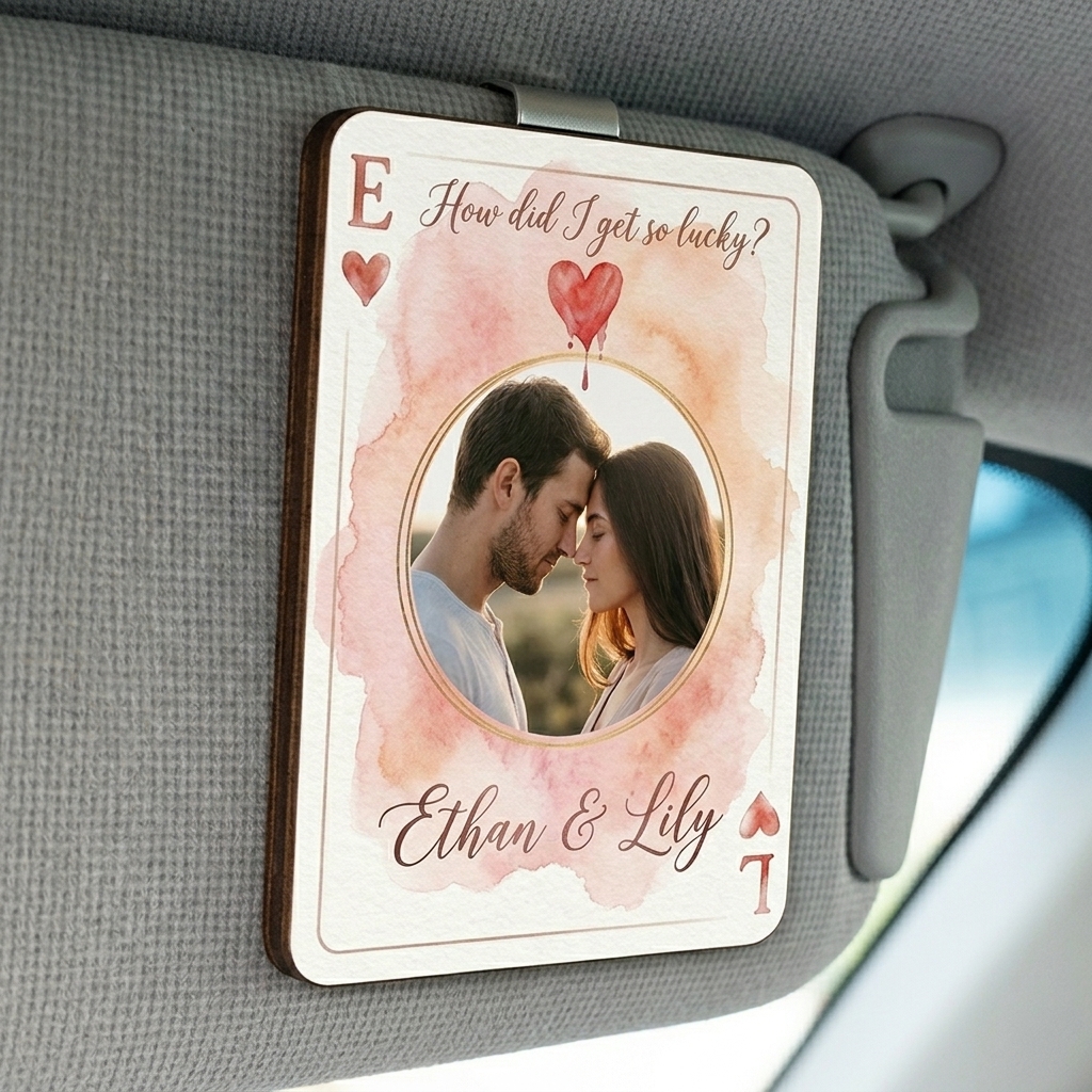 Personalized Photo Car Visor Clip Playing Cards Design Car Visor Clip Drive Safe Car Visor Clip Valentines Day Gift for Him Her Initial Playing Cards Visor Clip