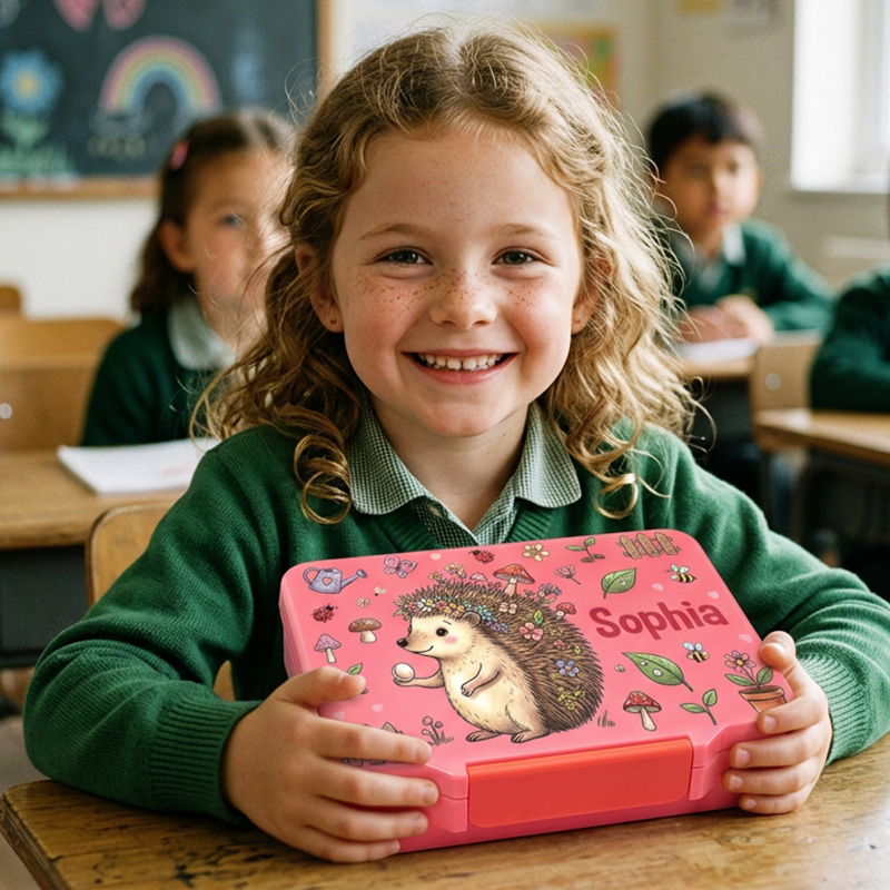 Personalized Hedgehog Name Kids Lunch Box Woodland Themed Cute Girls S