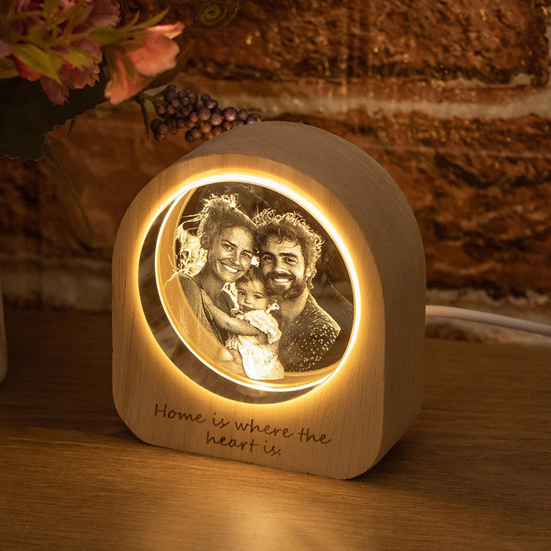 Personalized 3D Crystal Photo Portrait LED Engraved Crystal Photo Night Light Crystal Photo Cabin LED Family Photo Gift Couple Gift Valentine's Day Gift 