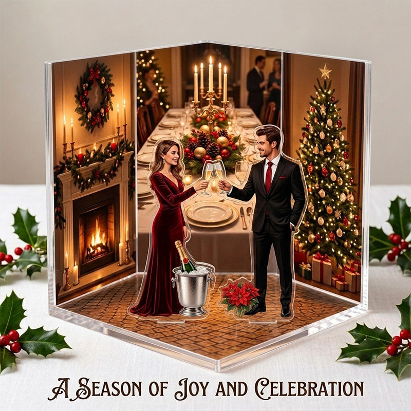 Personalized Acrylic Photo Plaque Couple 3D Christmas Figurine Wedding Gift for Her Romantic Gift Photo to Cartoon Stand Home Decor Our First Christmas Plaque