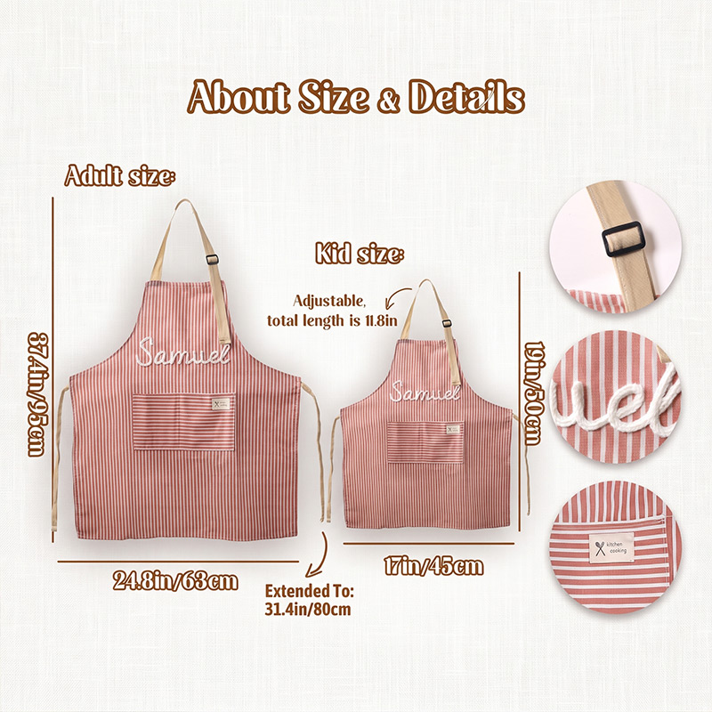 Personalized Striped Cooking Apron with Pocket Mom & Kids Apron Custom Matching Aprons with Pockets Name Kitchen Apron Gift for Cooking