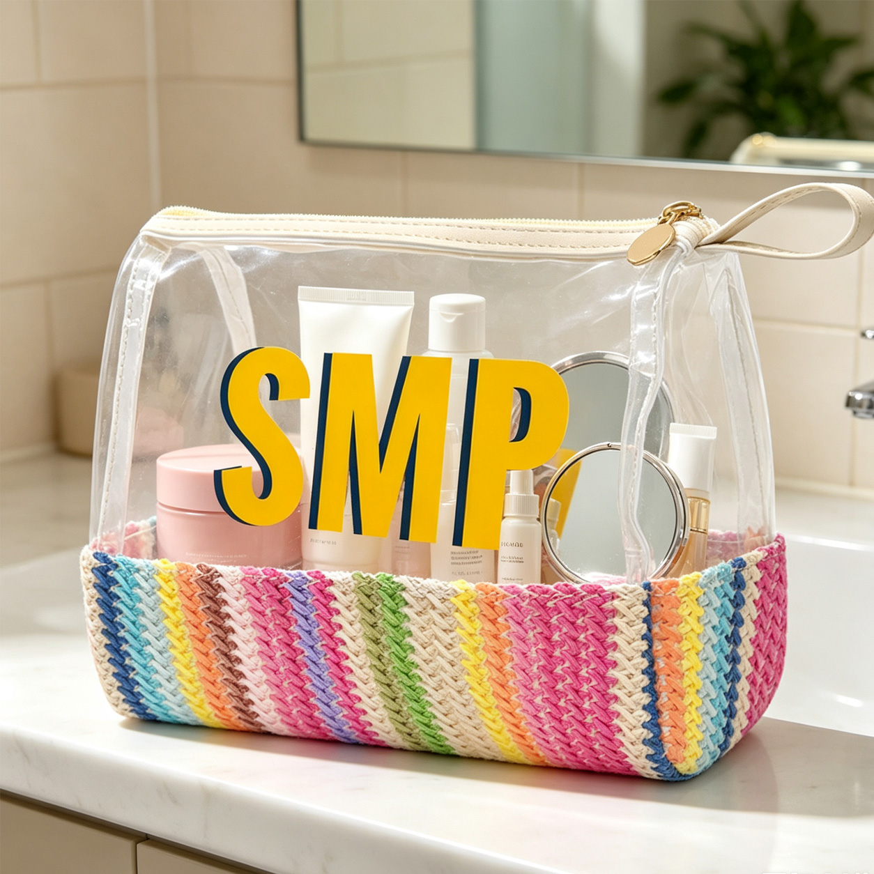 Personalized Straw Clear Handbag Custom Initials Makeup Bag Gift for Her