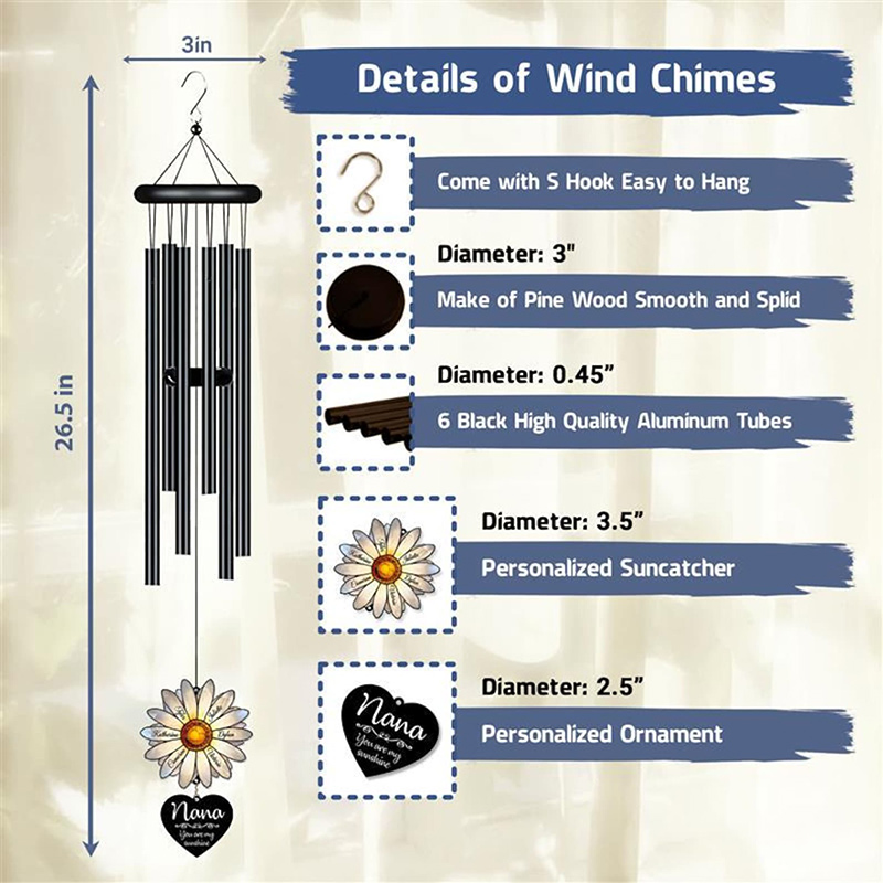Personalized Nana Daisy Wind Chime You are My Sunshine Custom Grandkids Names Mom Grandma Family Gift