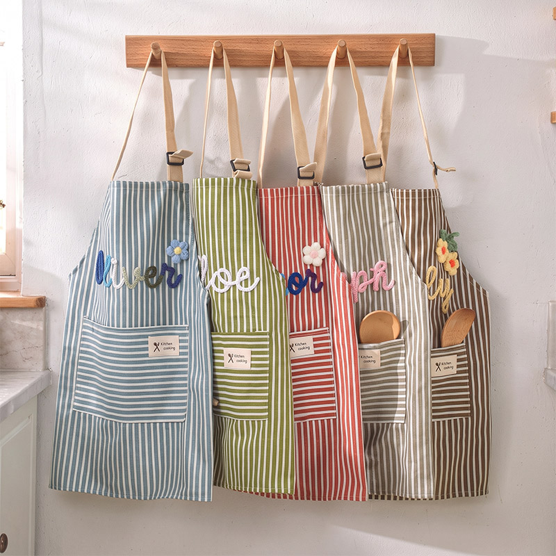 Personalized Striped Cooking Apron with Pocket Mom & Kids Apron Custom Matching Aprons with Name Kitchen Apron Gift for Cooking