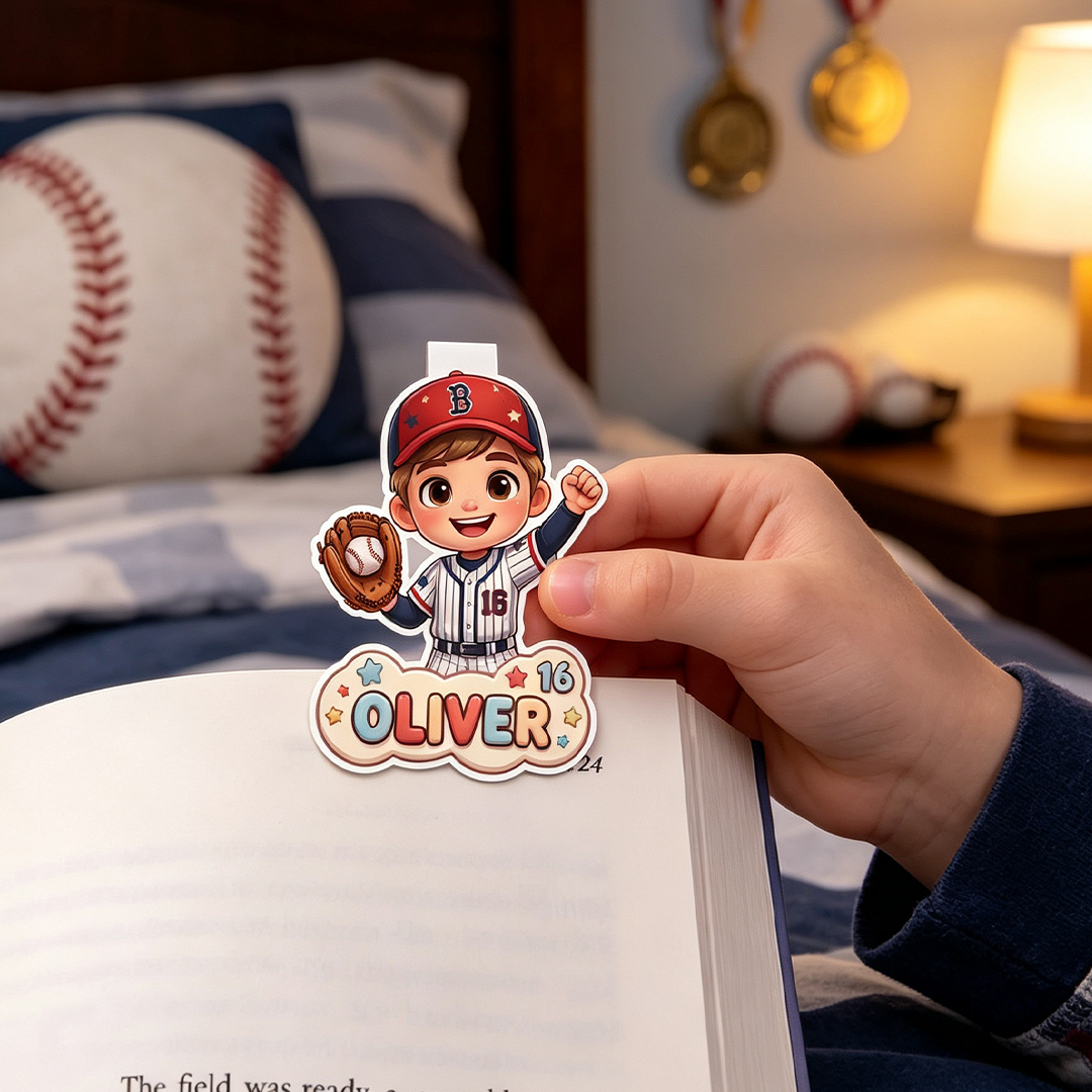 Personalized Baseball Magnetic Bookmark Clip Custom Photo Name and Number Back to School Gift for Bookworms Baseball Lovers
