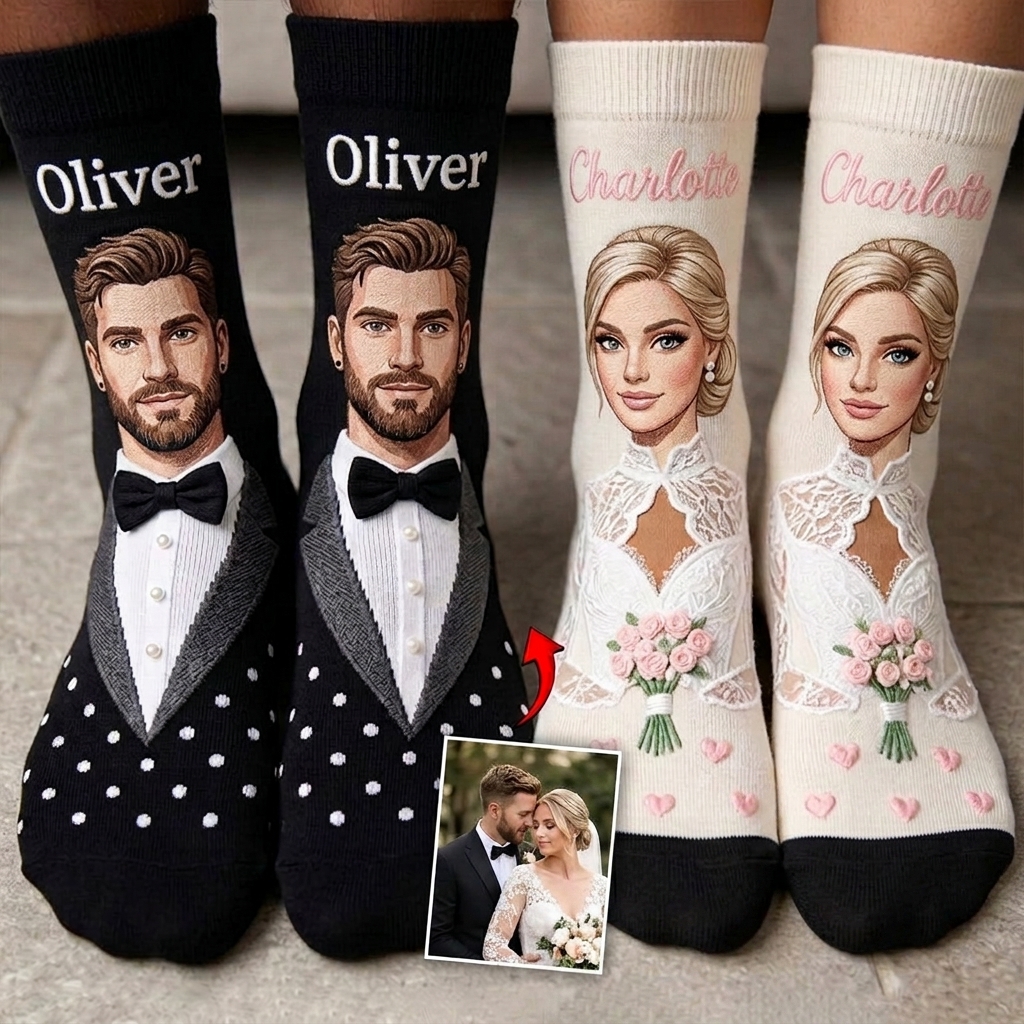 Personalized Face Photo Socks Wedding Groom and Bride Socks for Newlyweds Wedding Gift for Her 