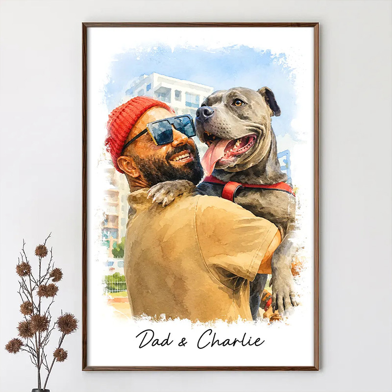 Custom Photo Watercolor Painting I Love You Daddy Grandpa Pet Dad Custom Poster for Dad Grandpa Family Gift