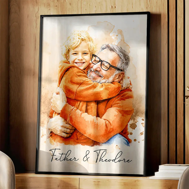 Personalized Photo Realistic Watercolor Art I Love You Dad Grandpa Custom Poster for Dad Grandpa Family Gift