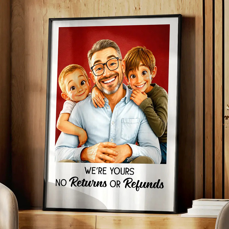 Personalized Photo Caricature I Love You Daddy Custom Poster for Dad Grandpa Family Birthday Gift
