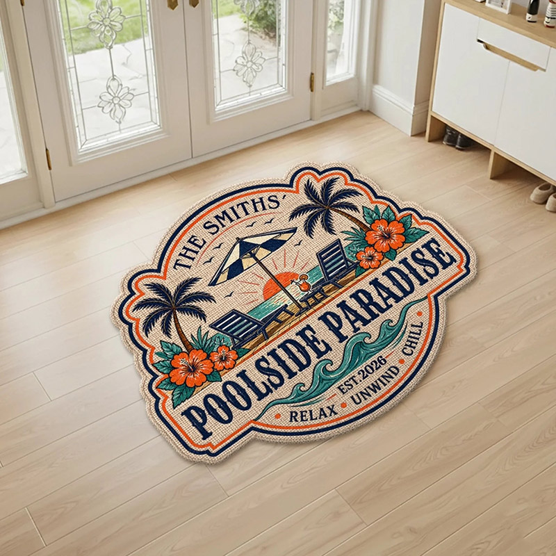 Personalized Poolside Shaped Doormat Cuatom Family Summer Vacation And Travel Gifts For Mom Dad Brother Sister Making Summer Memories
