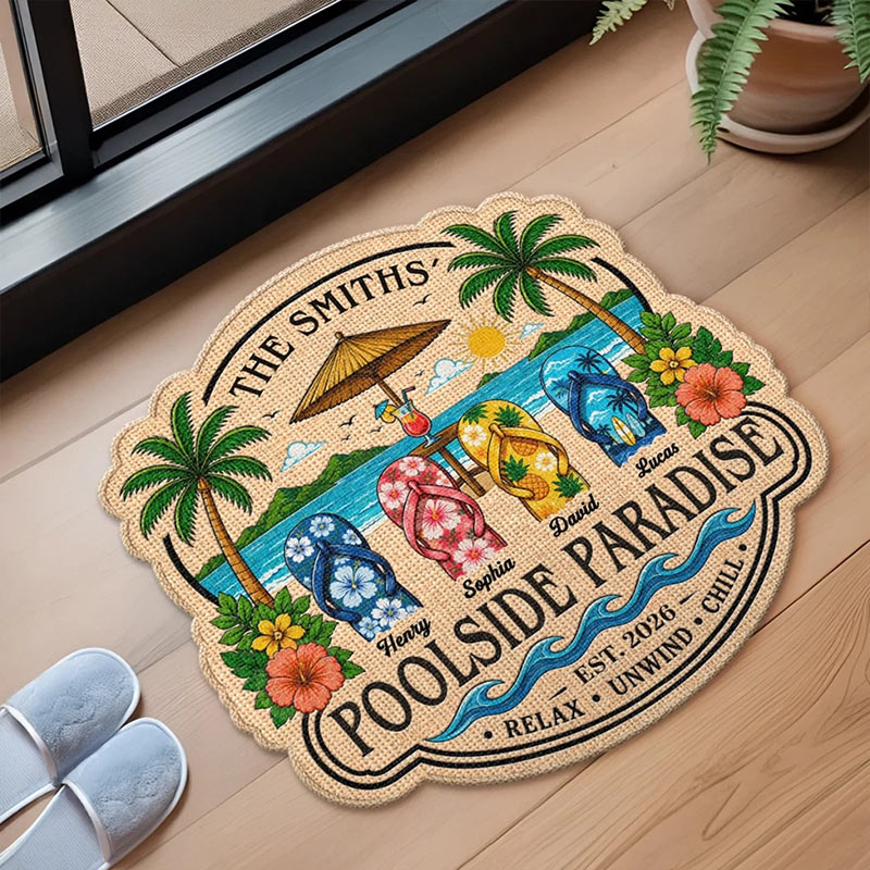 Personalized Poolside Shaped Doormat Cuatom Family Summer Vacation And Travel Gifts For Mom Dad Brother Sister  Endless Summer
