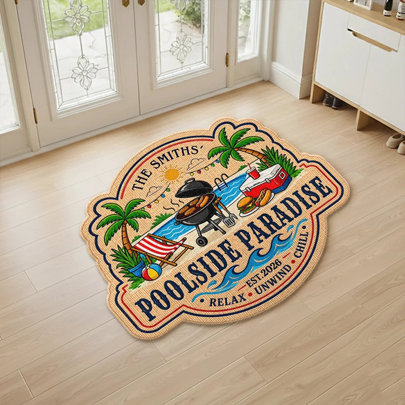 Personalized Poolside Shaped Doormat Cuatom Family Summer Vacation And Travel Gifts For Mom Dad Brother Sister Life By The Pool