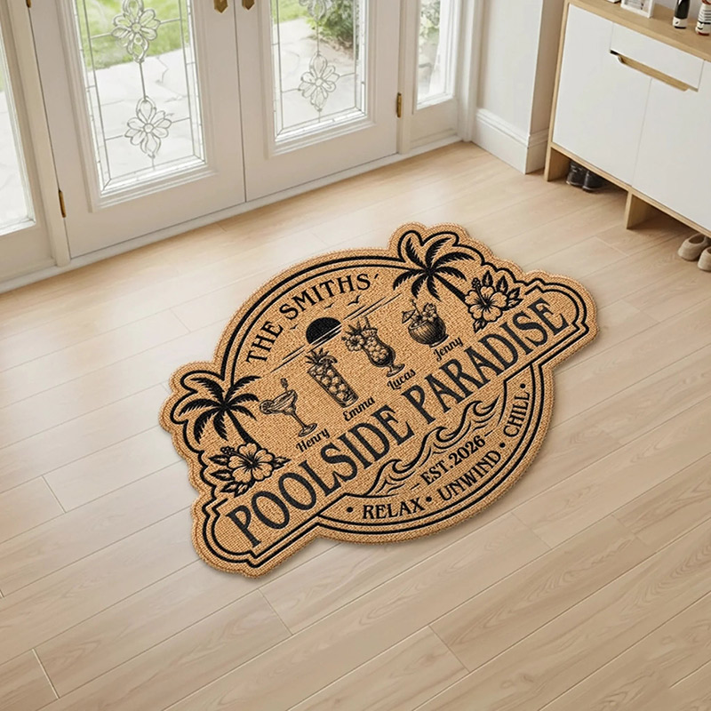 Personalized Poolside Shaped Doormat Cuatom Family Summer Vacation And Travel Gifts For Mom Dad Brother Sister Our Summer Oasis
