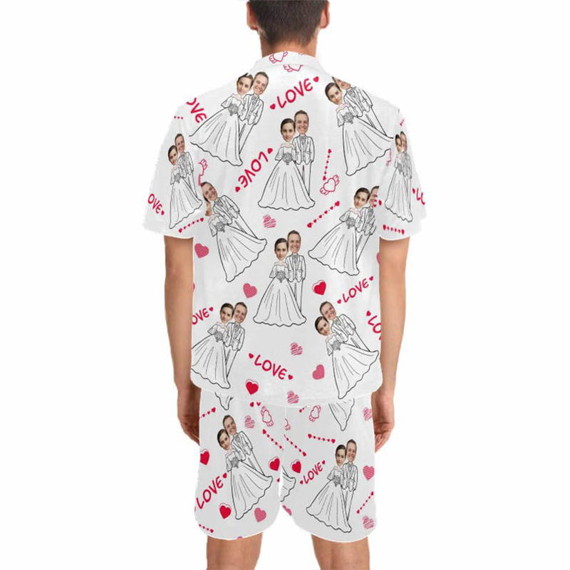 Personalized Wedding Face Pajama Set Personalized Couple Matching Pajamas Funny Bride Groom Sleepwear Newlywed Gift