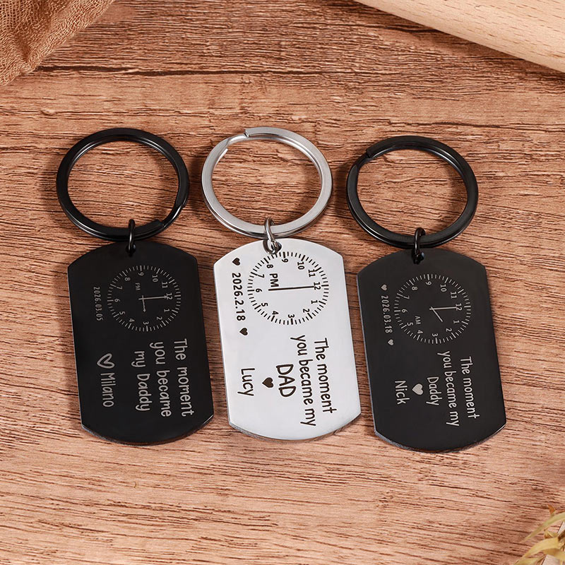 Personalised The Moment You Became My Daddy Photo Keyring Custom Dad Keychain with New Born Baby Photo Gift for New Daddy Mommy