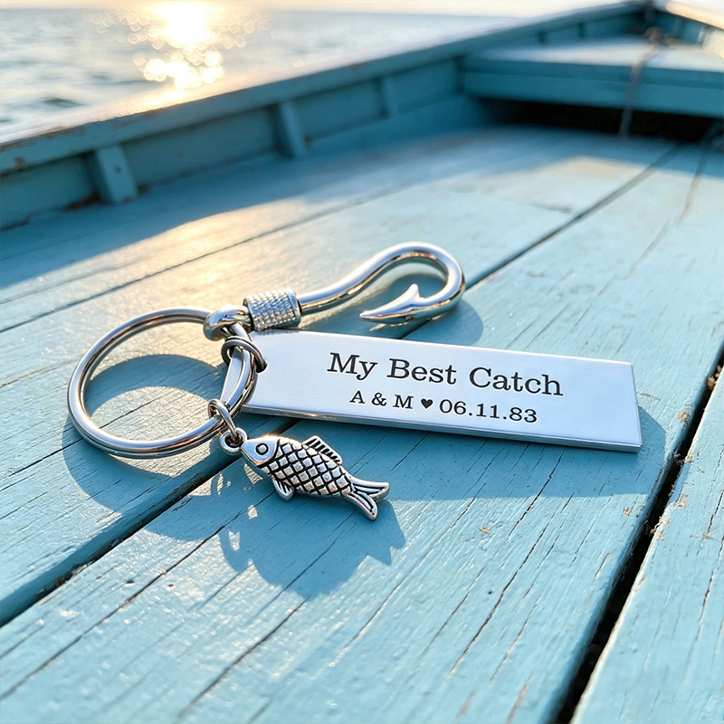Personalized Best Catch Fishing Keychain Funny Fishing Keychain Romantic Gift for Couples Anniversary Gift for Him