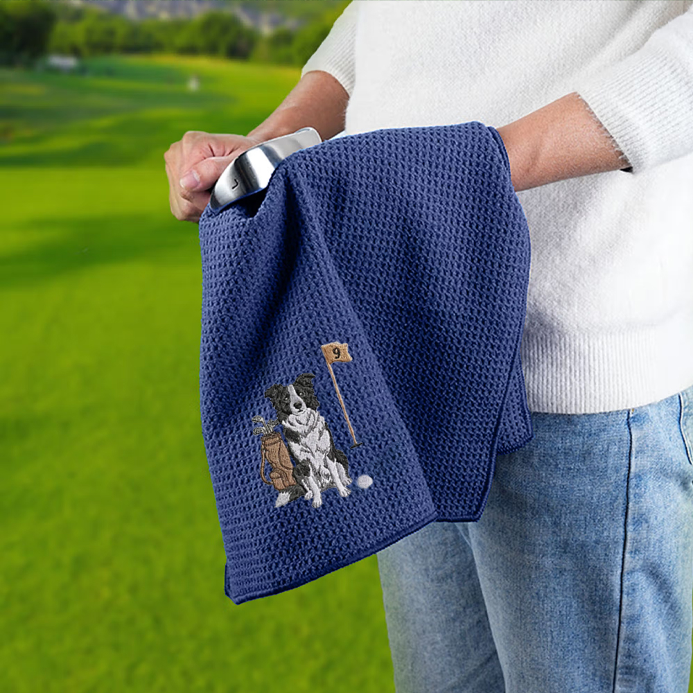 Personalized Pet Golf Towel with Pet Photo Embroidered Pet Portrait Dogs Face Cat Accessories Golf Lover Gift