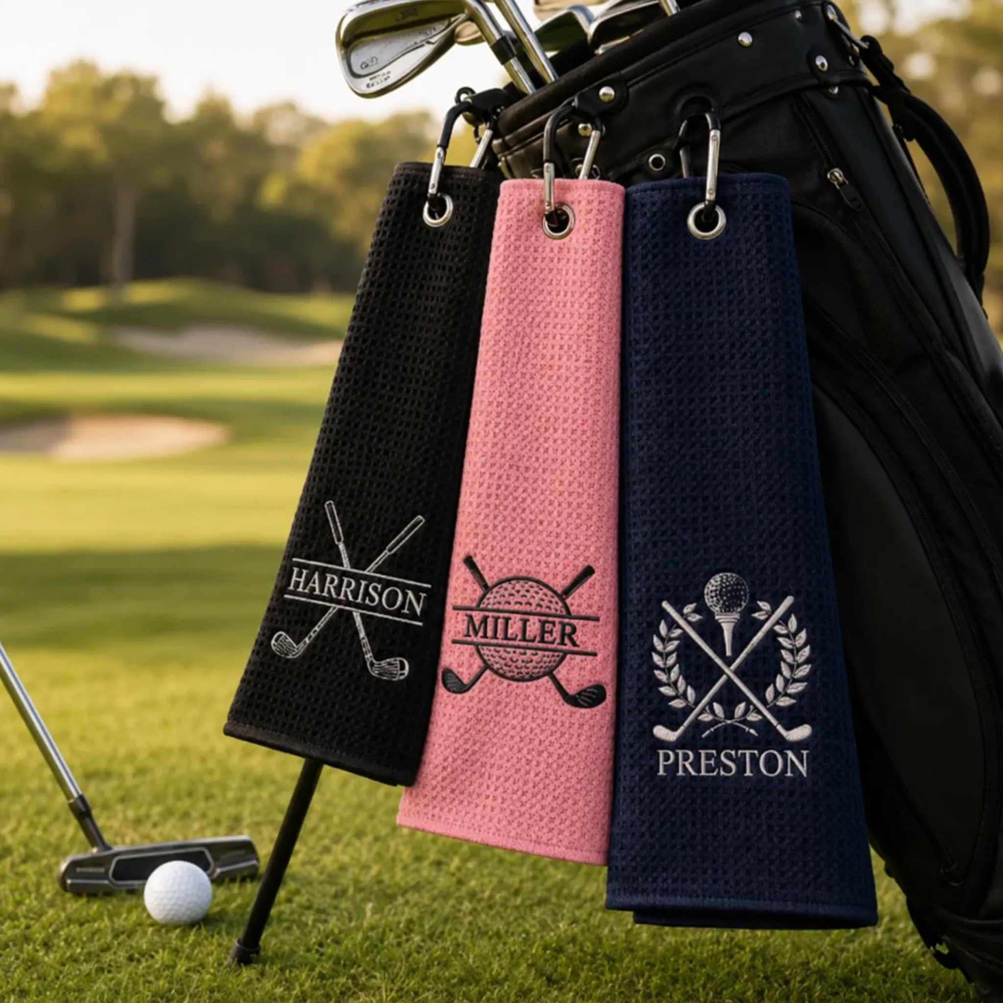 Personalized Golf Towel Embroidered Microfiber Towels with Custom Name Bag Accessory Custom Waffle Pattern Golf Towel Gifts for Men