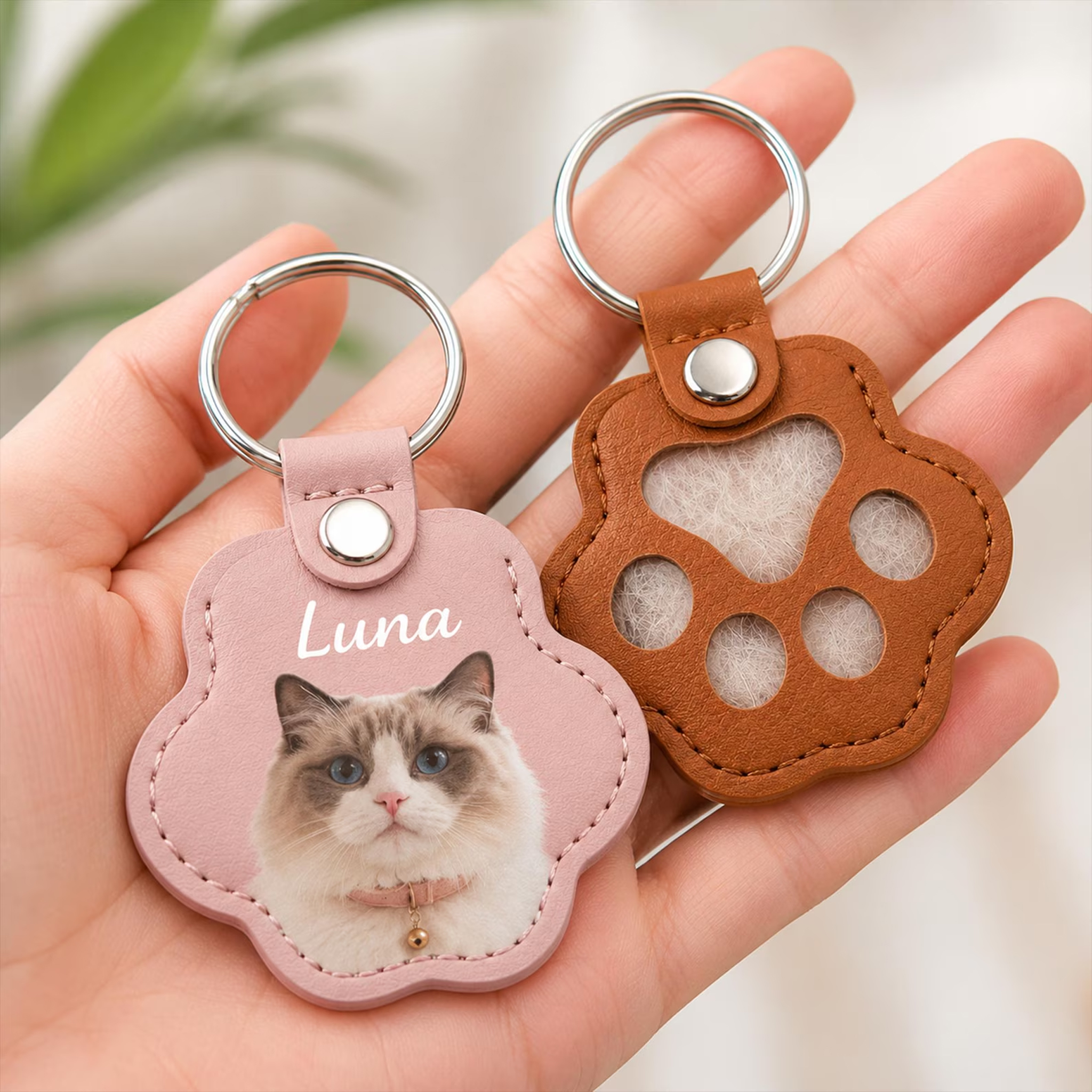 Personalized Pet Fur Keepsake Keychain Custom Dog Cat Memorial Keyring, Pet Hair Holder Paw Print Photo Charm Pet Loss Gift