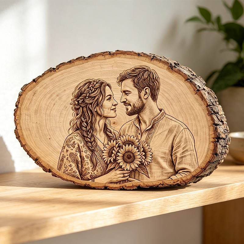 Personalized Wood Photo Engraving Custom Wedding Photo on Wood Slice Engraved Log Slice Gift for Couple Photo Gift for Her Him